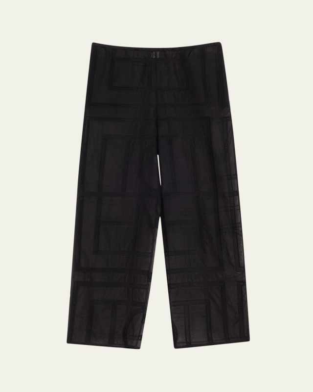 Monogram Crochet Straight-Leg Pajama Pants
